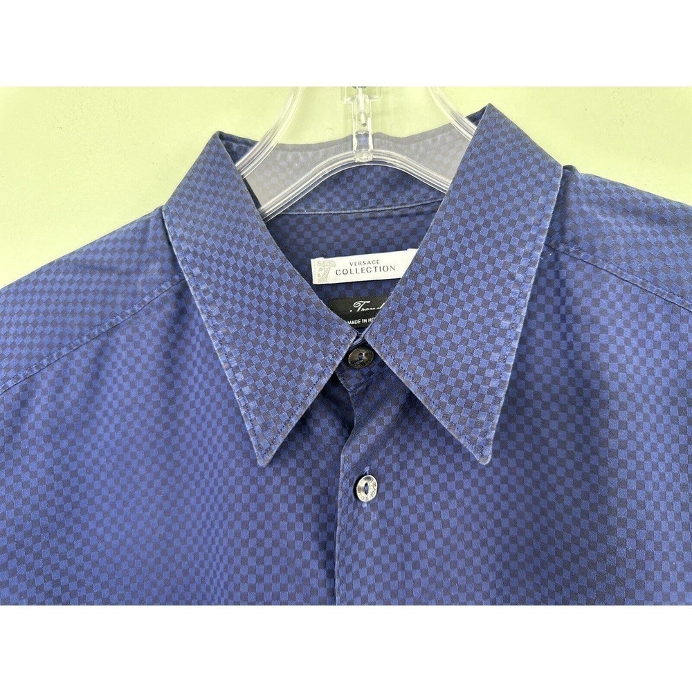 Versace Collection Mens Shirt Button Down Sz 42 16.5 Buffalo Check Blue Black‌‌ - Picture 3 of 11